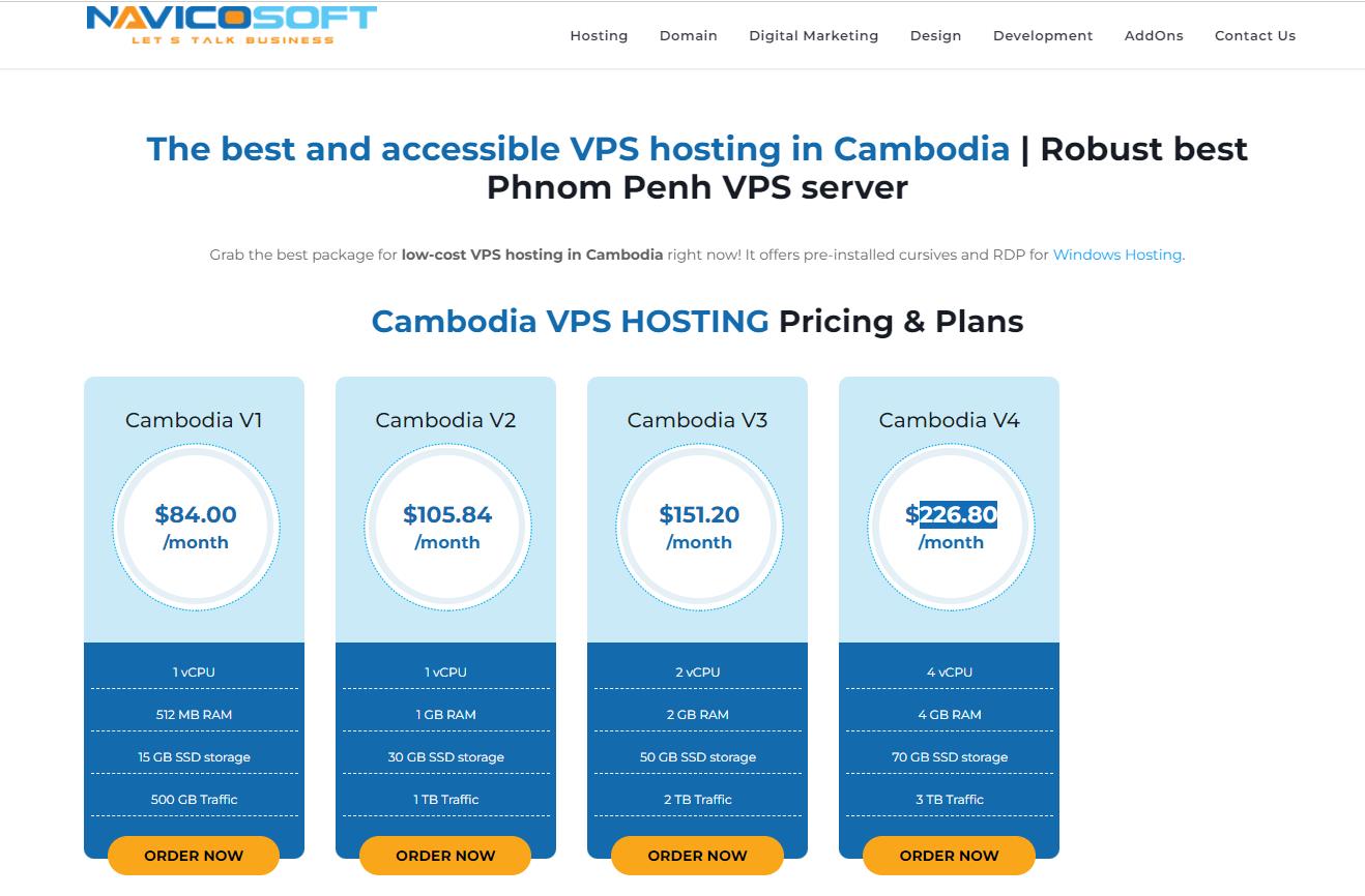 Navicosoft Cambodia Phnom Penh VPS Hosting Price List